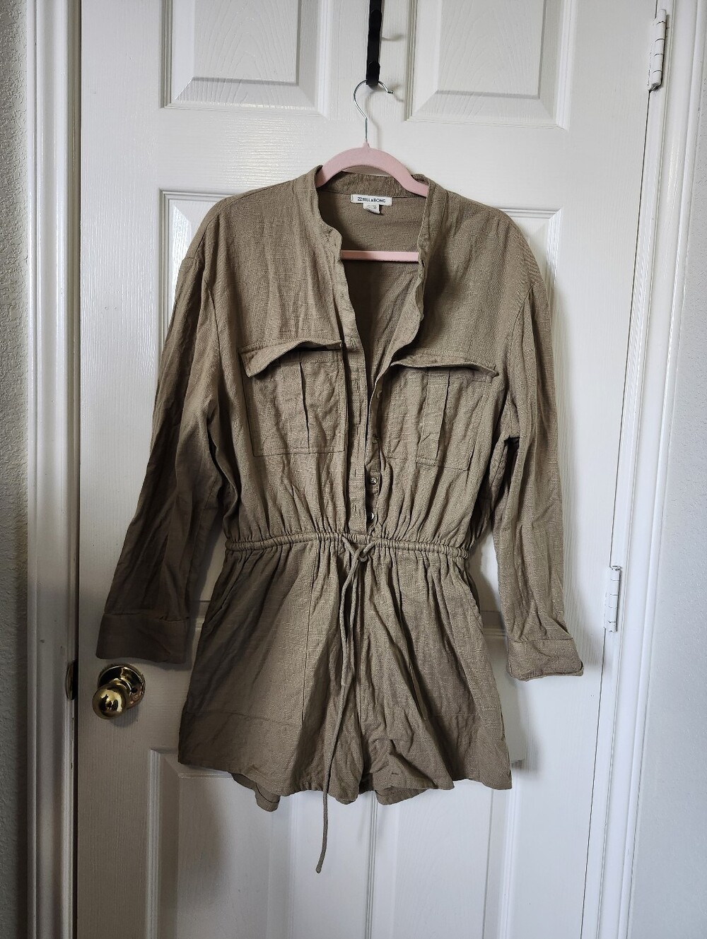 Billabong Khaki Green Long Sleeve Short Romper M